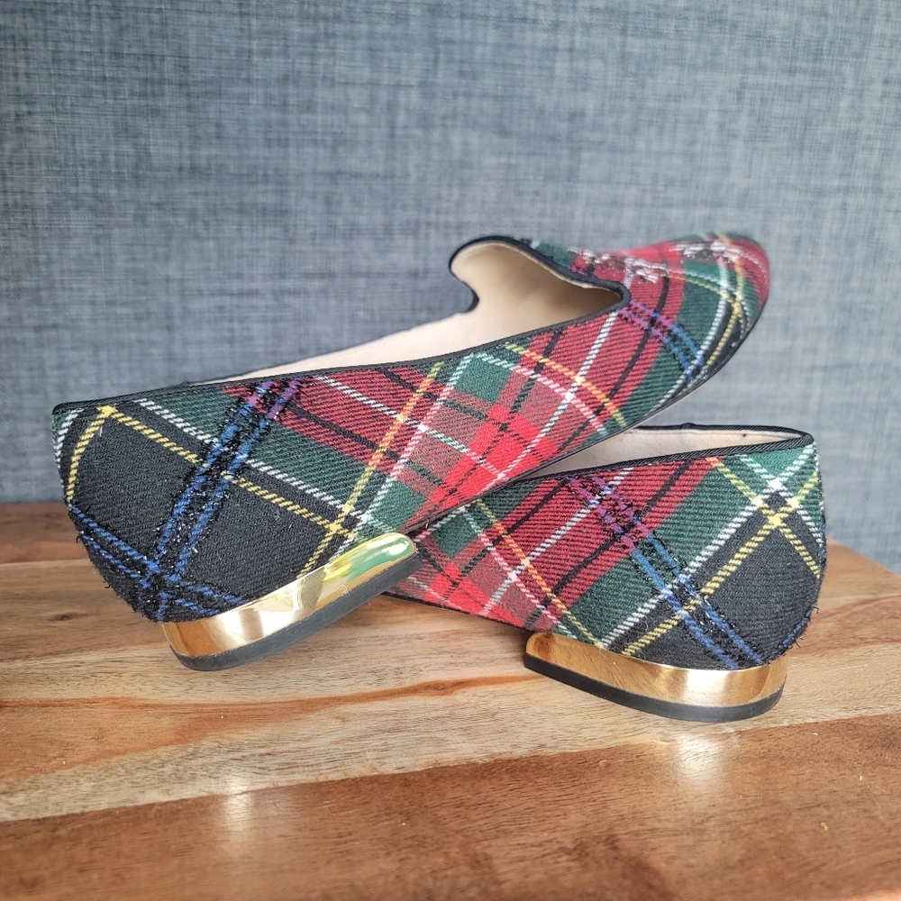 Ryan Embroidered Snowflake Green And Red Tartan Plaid Loafers Talbots - Picture 5 of 8